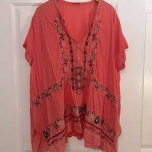 Johnny Was Coral Embroidered Tunic